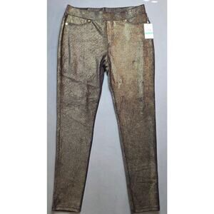 Micheal Kors Womens L Metallic Gold Black Pants Stretch Pull On (Fits 32x28.5)